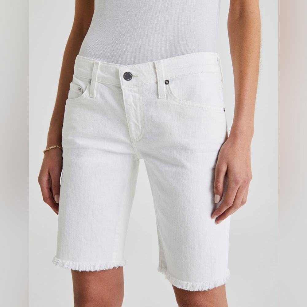 AG Denim- The Nikki White Jean Shorts Frayed Hem
